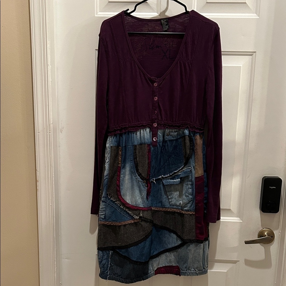 Desigual burgundy and Blue Patchwork Dress